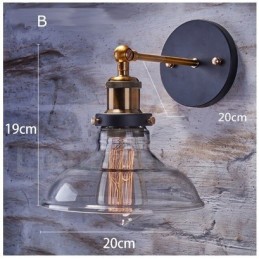 Aplique de pared rústico para dormitorio de 1 luz con pantalla de vidrio