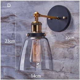 Aplique de pared rústico para dormitorio de 1 luz con pantalla de vidrio