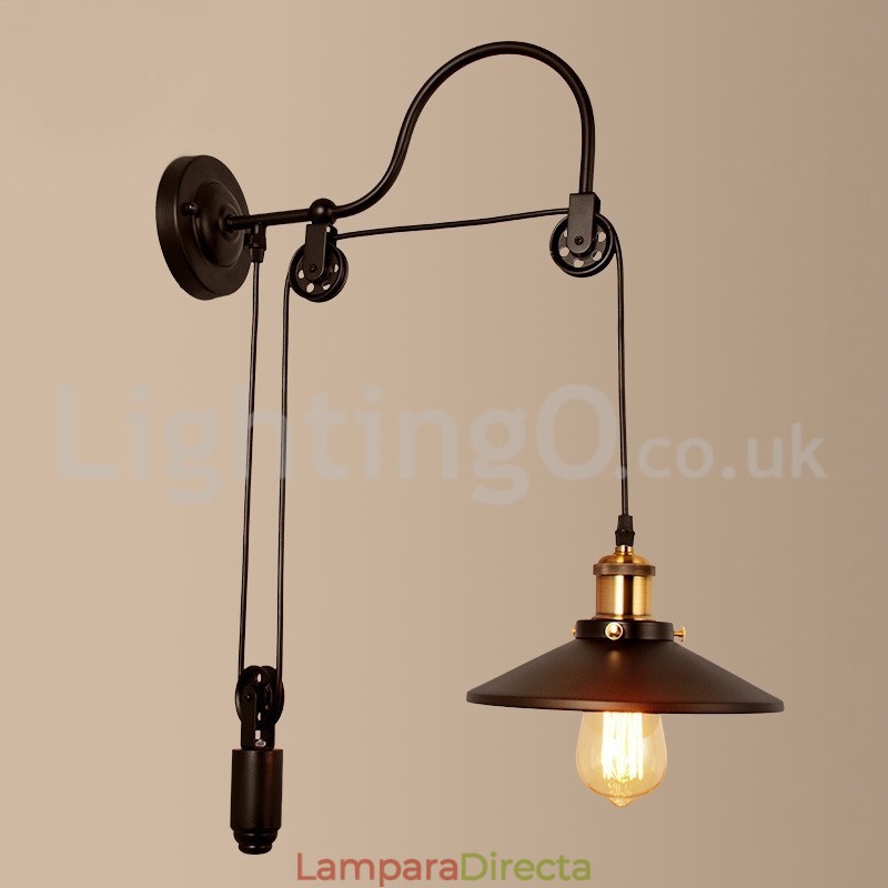 Lámpara de pared con polea retro empotrada para pasillo, bar, cafetería, dormitorio, estudio, loft