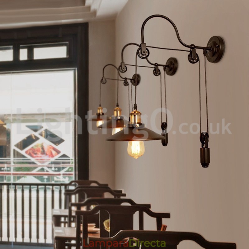 Lámpara de pared con polea retro empotrada para pasillo, bar, cafetería, dormitorio, estudio, loft