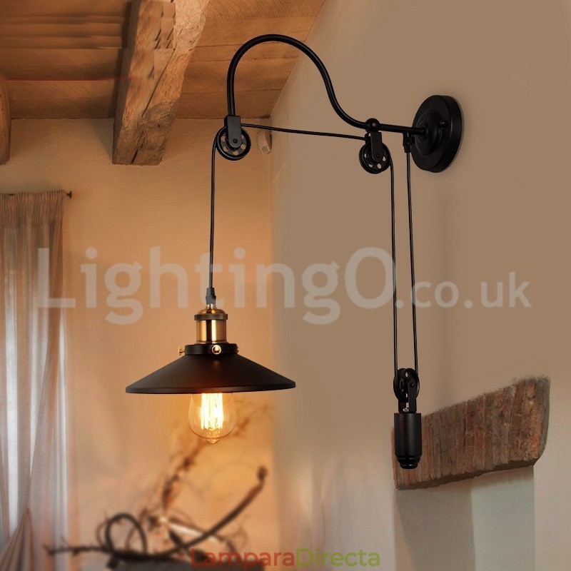 Lámpara de pared con polea retro empotrada para pasillo, bar, cafetería, dormitorio, estudio, loft