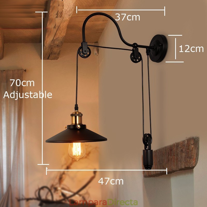 Lámpara de pared con polea retro empotrada para pasillo, bar, cafetería, dormitorio, estudio, loft