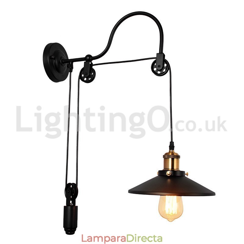 Lámpara de pared con polea retro empotrada para pasillo, bar, cafetería, dormitorio, estudio, loft