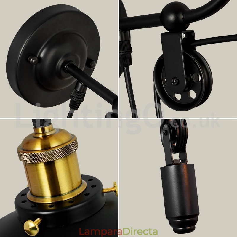 Lámpara de pared con polea retro empotrada para pasillo, bar, cafetería, dormitorio, estudio, loft