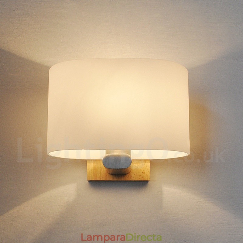 Lámpara de pared moderna y contemporánea de madera y acero inoxidable con pantalla de vidrio para pasillo, bar, cafetería, dormitorio, estudio, loft, polea.