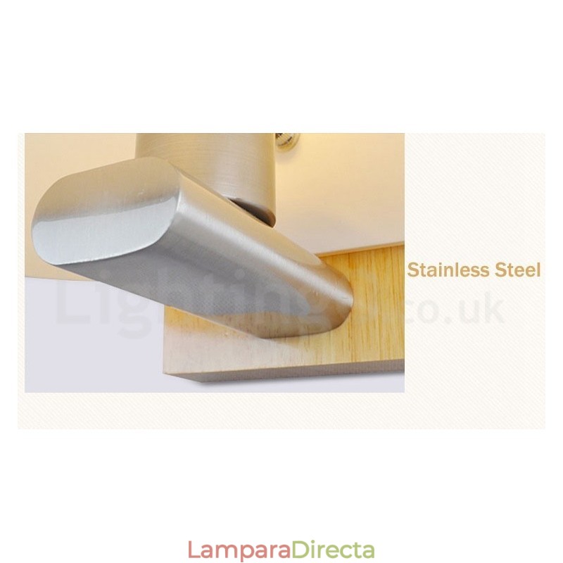 Lámpara de pared moderna y contemporánea de madera y acero inoxidable con pantalla de vidrio para pasillo, bar, cafetería, dormitorio, estudio, loft, polea.