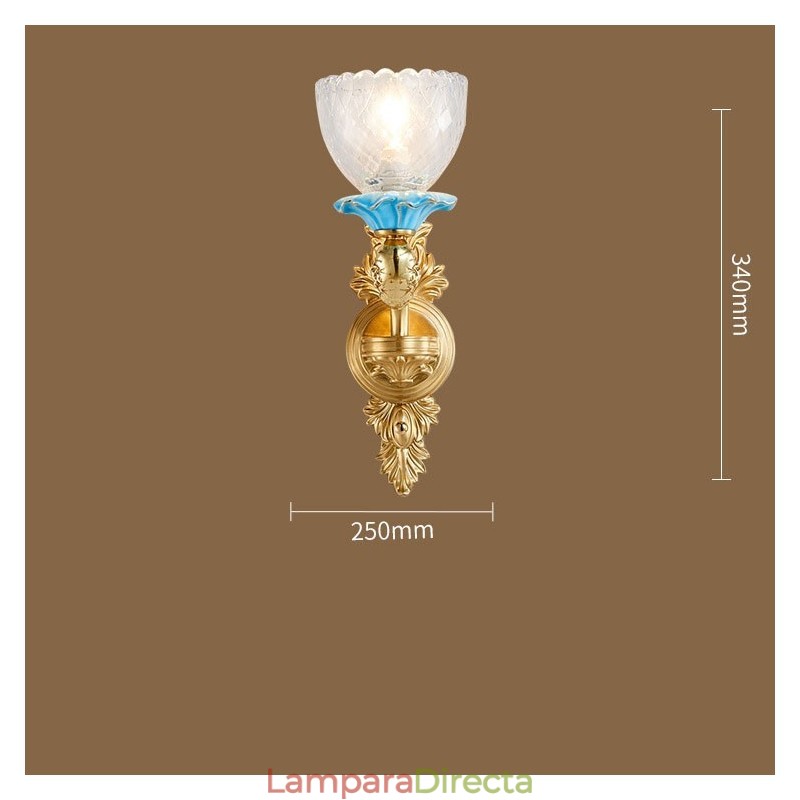 Lámpara de pared de 1 luz con forma de vela, de latón 100 % puro, de lujo, estilo rústico, retro, vintage, de cerámica, con pantallas de vidrio, ideal para hoteles, oficinas, salas de exposición, salas de estar y comedores.