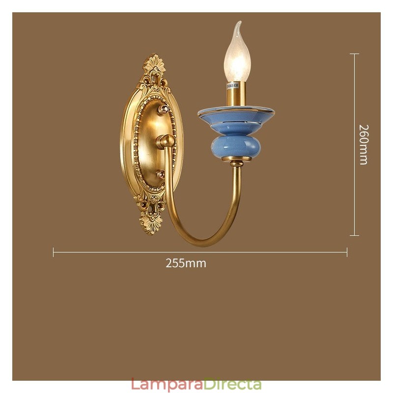 Lámpara de pared de 1 luz, estilo rústico retro vintage de latón 100 % puro, de cerámica, con forma de vela, ideal para hoteles, oficinas, salas de exposición, salas de estar y comedores.