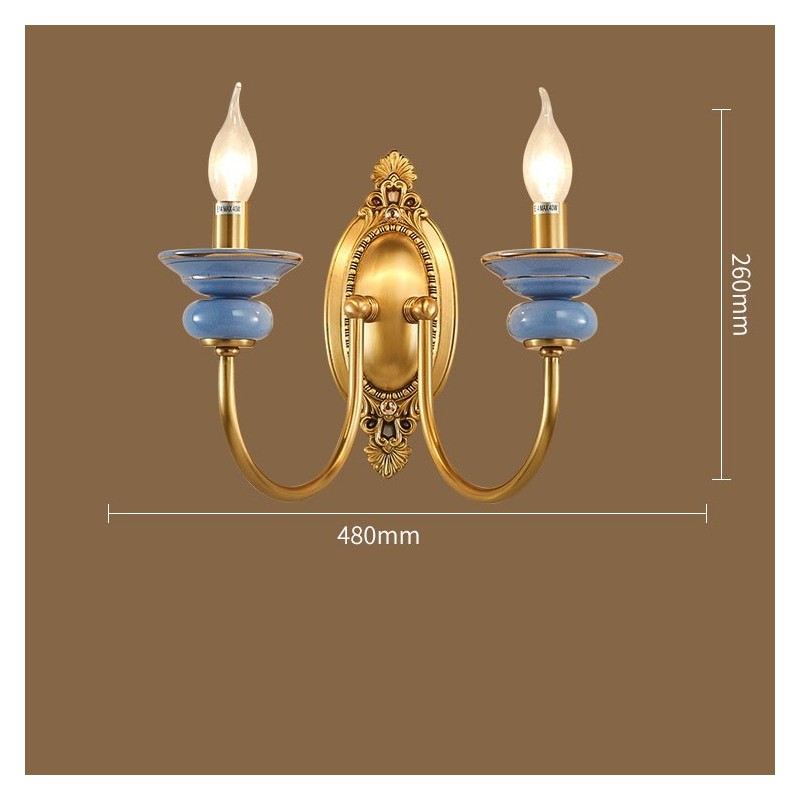 Lámpara de pared de 2 luces de latón puro, estilo rústico retro vintage, de cerámica, de lujo, 100 % de latón puro, especial para hoteles, oficinas, salas de exposición, salas de estar y comedores.
