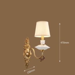 Lámpara de pared de 1 luz con vela, de latón 100 % puro, de lujo, estilo rústico, retro, vintage, de cerámica, con pantalla de tela, ideal para hoteles, oficinas, salas de exposición, salas de estar y comedores.