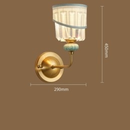 Aplique de pared de latón puro, lujoso, rústico, retro, vintage, de cerámica, con 1 luz, con vela, de tela y pantalla de cristal, ideal para hoteles, oficinas, salas de exposición, salas de estar y comedores.