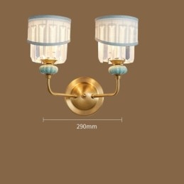 Aplique de pared de 2 luces de latón puro, lujoso, rústico, retro, vintage, de cerámica y latón, con pantallas de tela y cristal, ideal para hoteles, oficinas, salas de exposición, salas de estar y comedores.