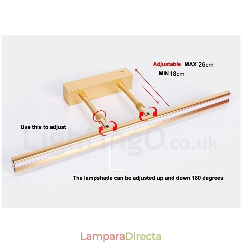 Lámpara de espejo IP44 para baño, luces de pared arriba y abajo con pantalla acrílica, iluminación de maquillaje