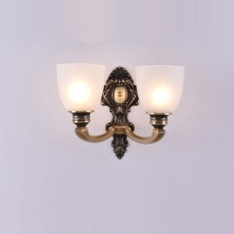 Lámpara de pared de latón puro, lujosa, rústica, retro, vintage, de 2 luces, con pantallas de vidrio, ideal para hoteles, oficinas, salas de exposición, salas de estar y comedores.