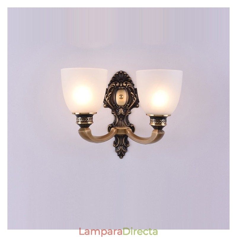 Lámpara de pared de latón puro, lujosa, rústica, retro, vintage, de 2 luces, con pantallas de vidrio, ideal para hoteles, oficinas, salas de exposición, salas de estar y comedores.