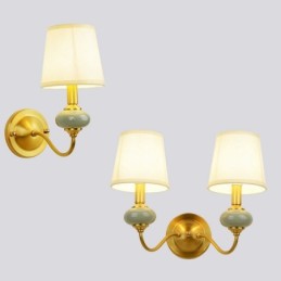 Lámpara de pared de latón puro, lujosa, rústica, retro, vintage, de cerámica, con forma de vela y pantalla de vidrio, ideal para hoteles, oficinas, salas de exposición, salas de estar y comedores.