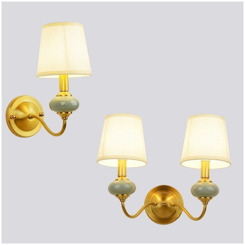 Lámpara de pared de latón puro, lujosa, rústica, retro, vintage, de cerámica, con forma de vela y pantalla de vidrio, ideal para hoteles, oficinas, salas de exposición, salas de estar y comedores.