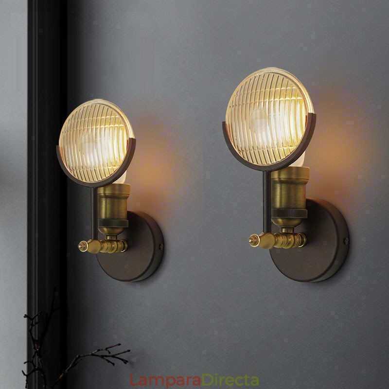 Aplique de pared rústico retro vintage de 1 luz con pantalla de cristal, ideal para hoteles, oficinas, salas de exposición, salas de estar y comedores.