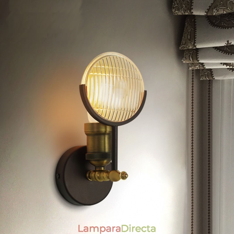 Aplique de pared rústico retro vintage de 1 luz con pantalla de cristal, ideal para hoteles, oficinas, salas de exposición, salas de estar y comedores.