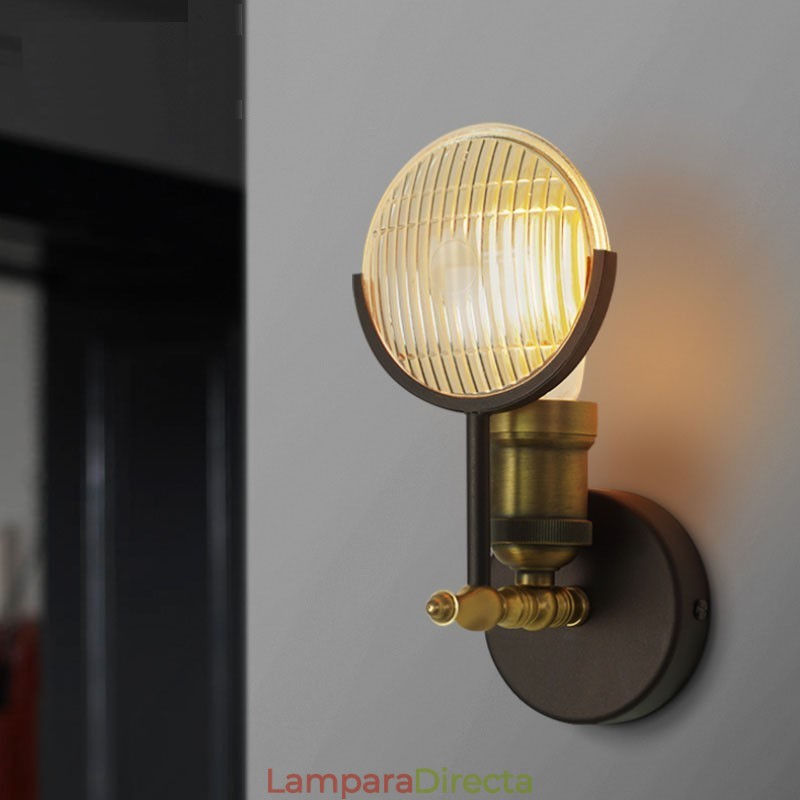 Aplique de pared rústico retro vintage de 1 luz con pantalla de cristal, ideal para hoteles, oficinas, salas de exposición, salas de estar y comedores.
