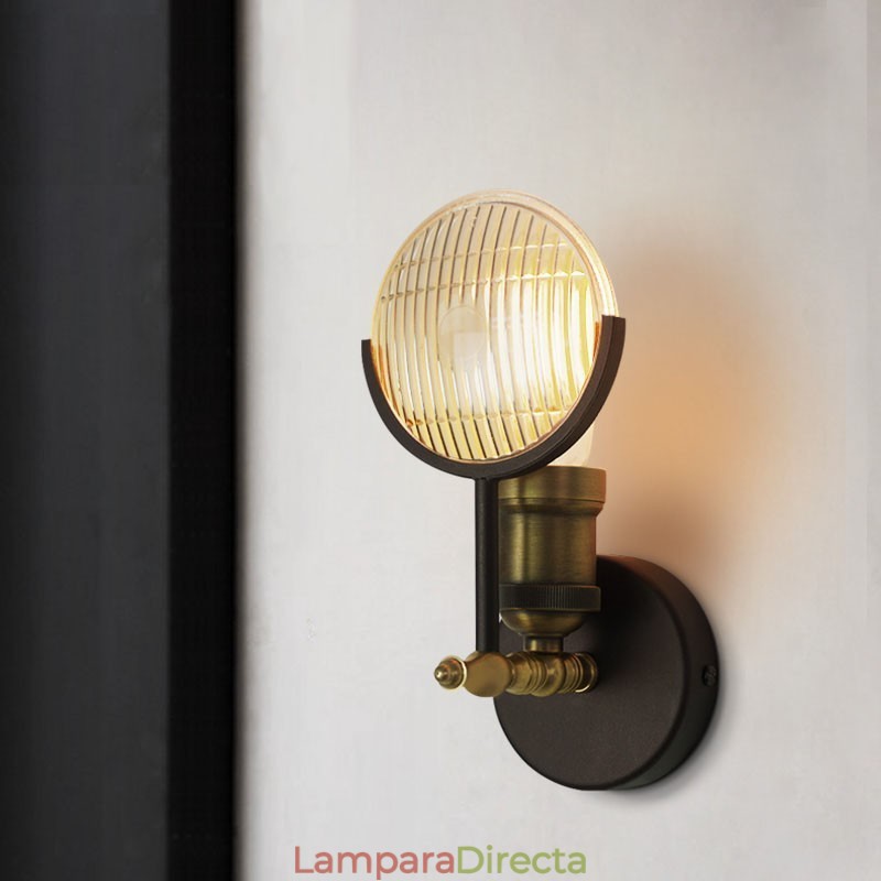 Aplique de pared rústico retro vintage de 1 luz con pantalla de cristal, ideal para hoteles, oficinas, salas de exposición, salas de estar y comedores.