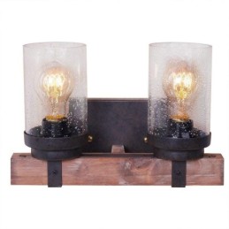 Aplique de pared de madera estilo industrial vintage de 2 luces para bar, loft, cafetería y restaurante.