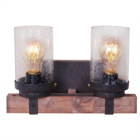 Aplique de pared de madera estilo industrial vintage de 2 luces para bar, loft, cafetería y restaurante. Aplique de pared de madera estilo industrial vintage de 2 luces para bar, loft, cafetería y restaurante.