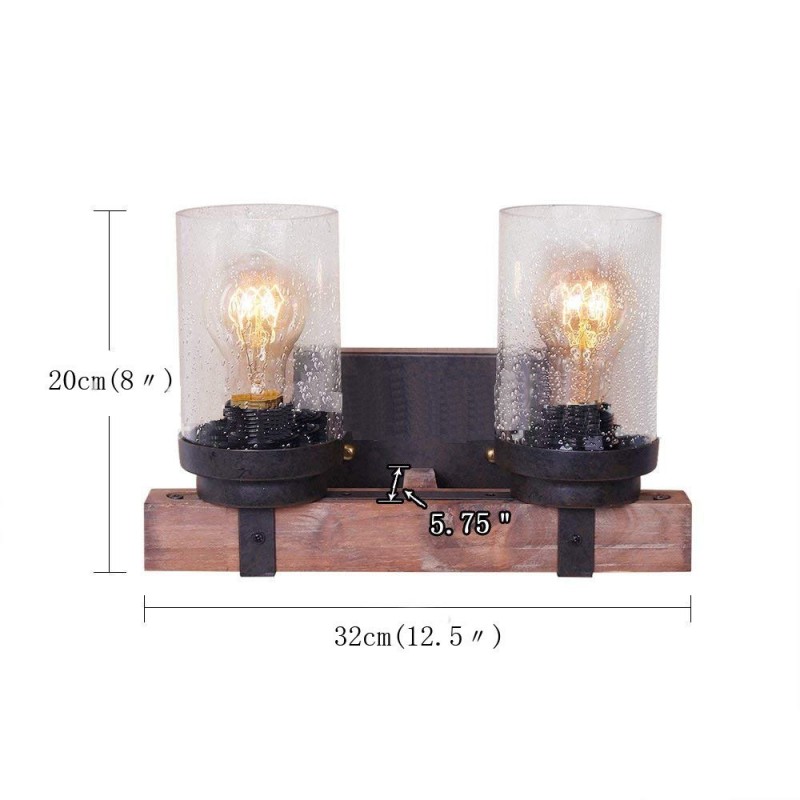 Aplique de pared de madera estilo industrial vintage de 2 luces para bar, loft, cafetería y restaurante.