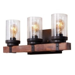 Aplique de pared de madera estilo industrial vintage de 3 luces para bar, loft, cafetería y restaurante.