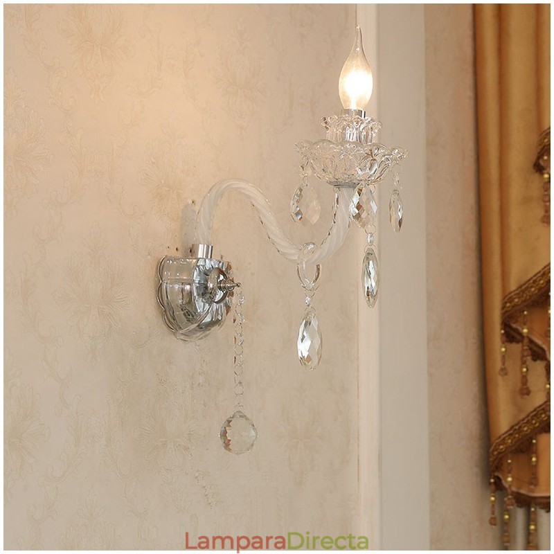 Lámpara de pared de cristal retro con 1 vela de cristal a juego