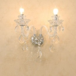 Lámpara de pared de cristal retro con 2 velas a juego