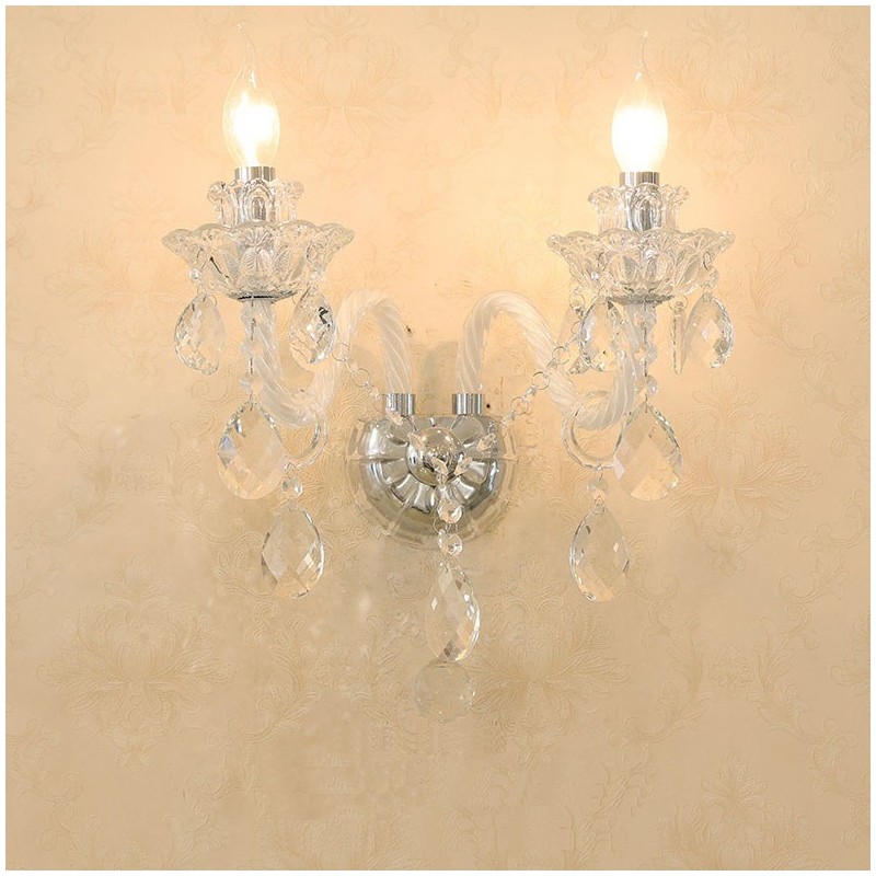 Lámpara de pared de cristal retro con 2 velas a juego