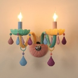 Lámpara de pared de cristal retro con forma de vela de múltiples cristales y 2 luces Macaron para habitación infantil.