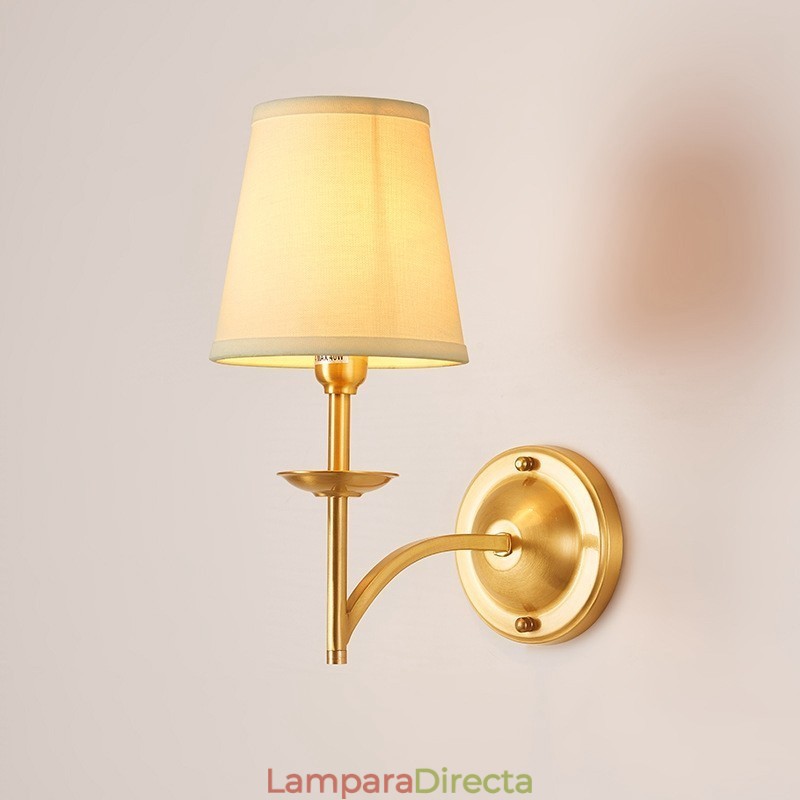Lámpara de pared de latón puro, lujosa, rústica, retro, vintage, de 1 luz, con vela y pantalla de tela, ideal para habitaciones de hotel, salas de exposición, salas de estar y comedores.