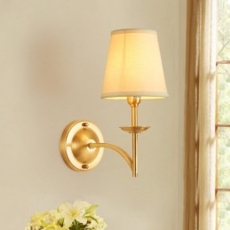 Lámpara de pared de latón puro, lujosa, rústica, retro, vintage, de 1 luz, con vela y pantalla de tela, ideal para habitaciones de hotel, salas de exposición, salas de estar y comedores.