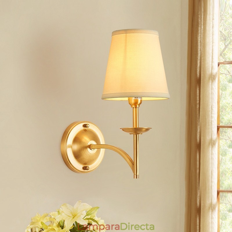 Lámpara de pared de latón puro, lujosa, rústica, retro, vintage, de 1 luz, con vela y pantalla de tela, ideal para habitaciones de hotel, salas de exposición, salas de estar y comedores.