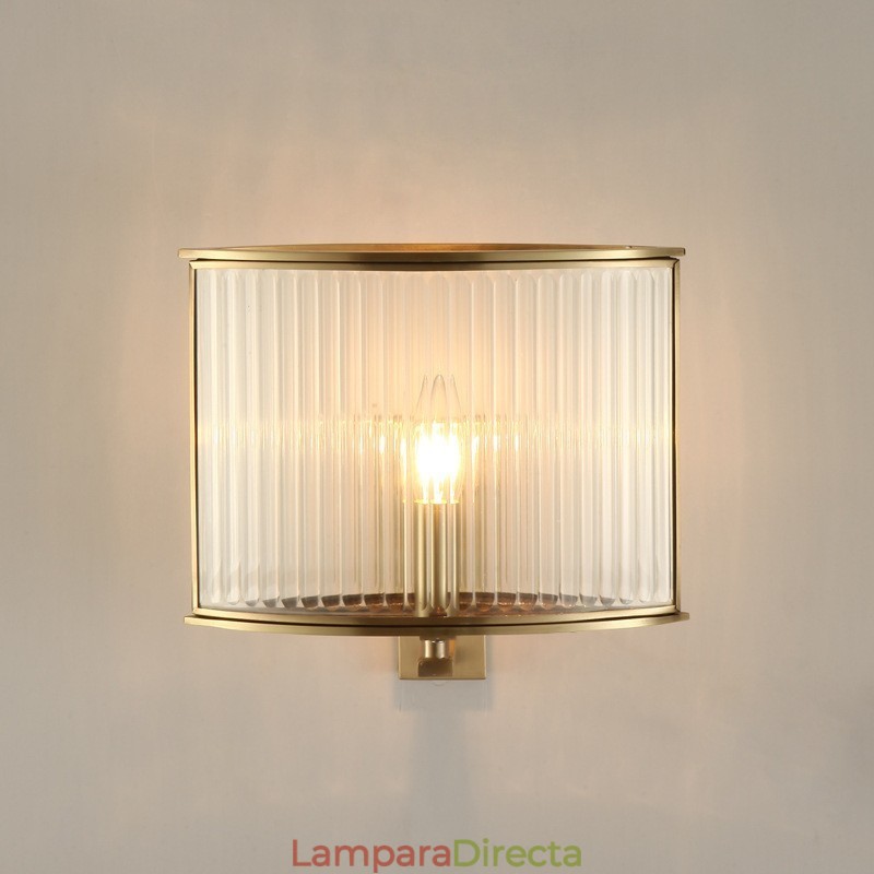 Aplique de pared rústico retro vintage de latón puro de una luz con pantalla de vidrio
