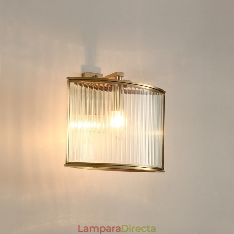 Aplique de pared rústico retro vintage de latón puro de una luz con pantalla de vidrio