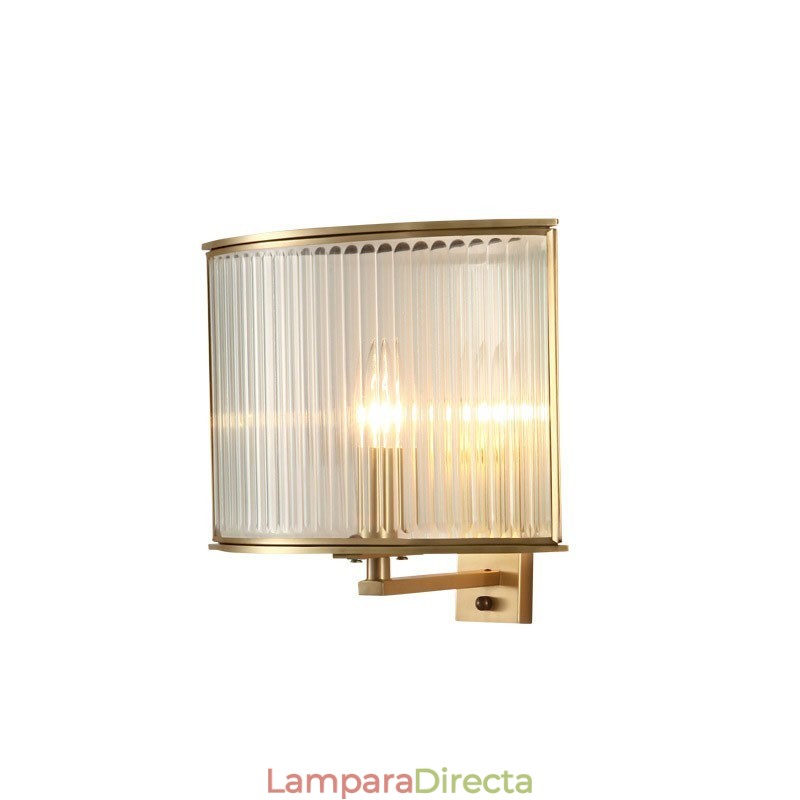 Aplique de pared rústico retro vintage de latón puro de una luz con pantalla de vidrio