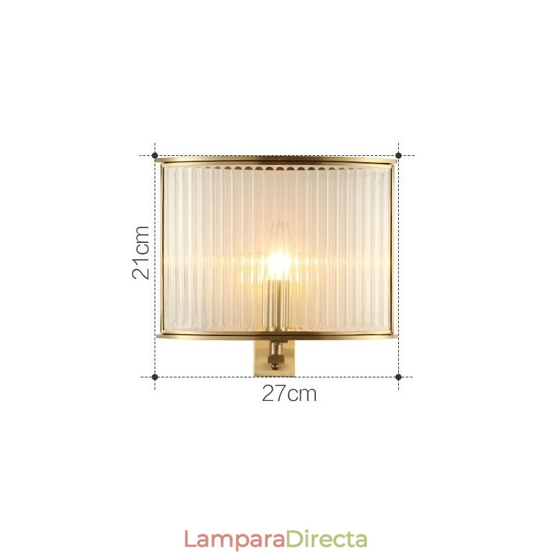 Aplique de pared rústico retro vintage de latón puro de una luz con pantalla de vidrio