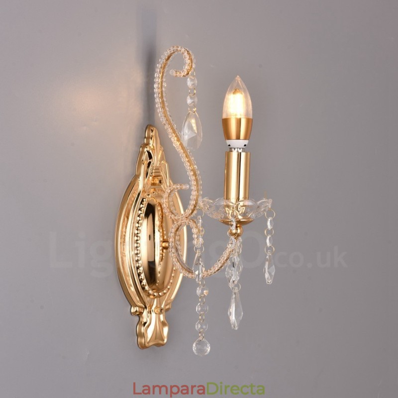 Aplique de pared de cristal estilo americano, 1 luz, dorado y negro, para sala de estar, comedor, tienda de ropa, cafetería, hotel.