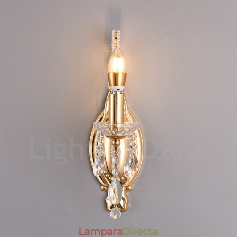Aplique de pared de cristal estilo americano, 1 luz, dorado y negro, para sala de estar, comedor, tienda de ropa, cafetería, hotel.