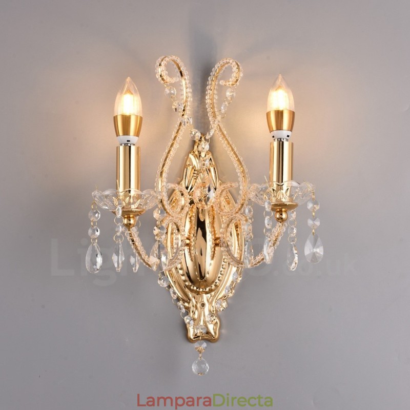 Aplique de pared de cristal estilo americano, de 2 luces, dorado y negro, para sala de estar, comedor, tienda de ropa, cafetería, hotel.