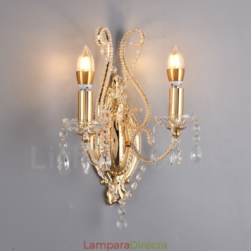 Aplique de pared de cristal estilo americano, de 2 luces, dorado y negro, para sala de estar, comedor, tienda de ropa, cafetería, hotel.