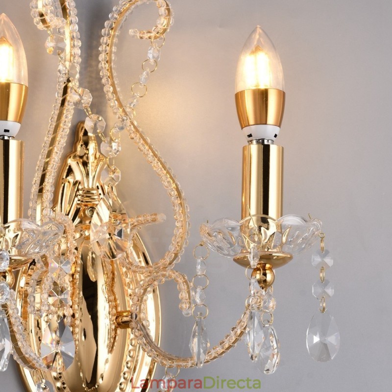 Aplique de pared de cristal estilo americano, de 2 luces, dorado y negro, para sala de estar, comedor, tienda de ropa, cafetería, hotel.