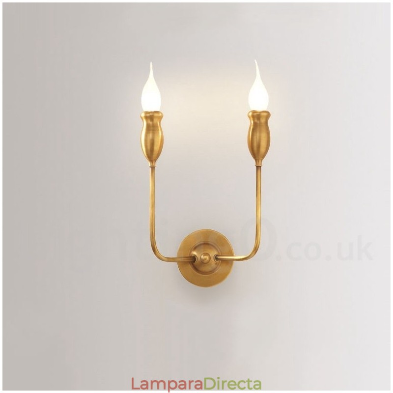 Lámpara de pared de latón puro, lujosa, rústica, retro, vintage, con 2 luces, ideal para hoteles, oficinas, salas de exposición, salas de estar y comedores.