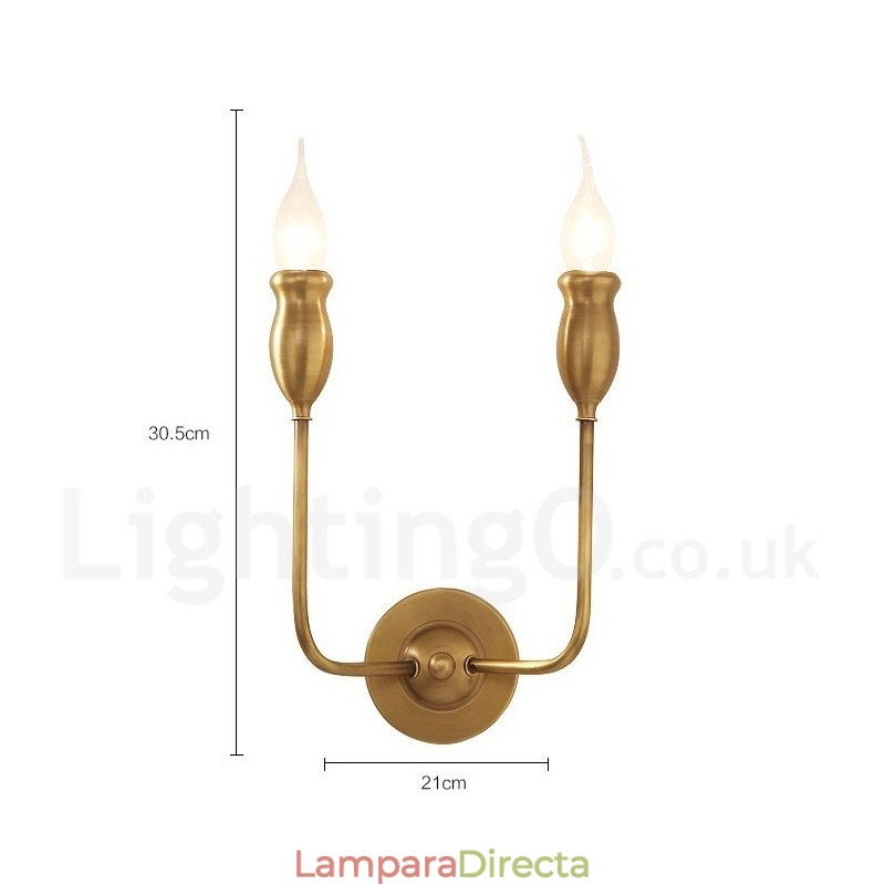 Lámpara de pared de latón puro, lujosa, rústica, retro, vintage, con 2 luces, ideal para hoteles, oficinas, salas de exposición, salas de estar y comedores.