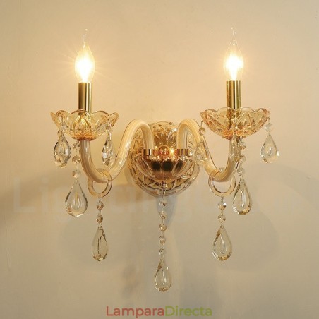 Lámpara de pared de cristal retro K9 dorada de 2 luces Lámpara de pared de cristal retro K9 dorada de 2 luces
