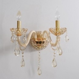 Lámpara de pared de cristal retro K9 dorada de 2 luces