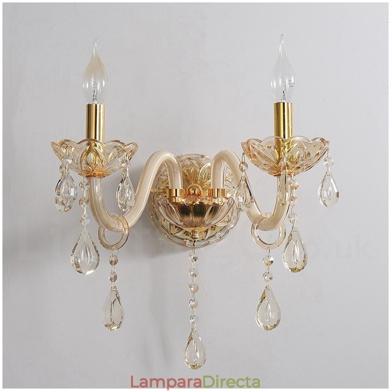 Lámpara de pared de cristal retro K9 dorada de 2 luces